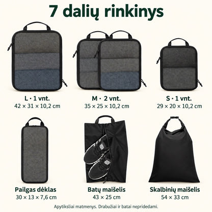 Kompresiniai dėklai, 7 dalys – juodi